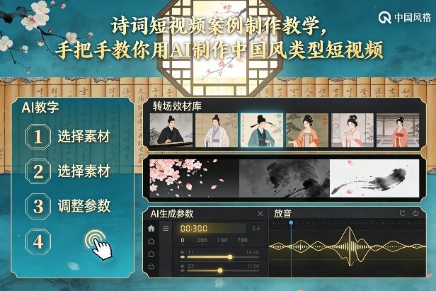 古诗词短视频案例制作教学，手把手教你用AI制作中国风类型短视频-亮剑学堂