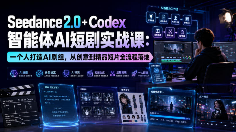 Seedance2.0+Codex智能体AI短剧实战课：一个人打造AI剧组，从创意到精品短片全流程-极光库