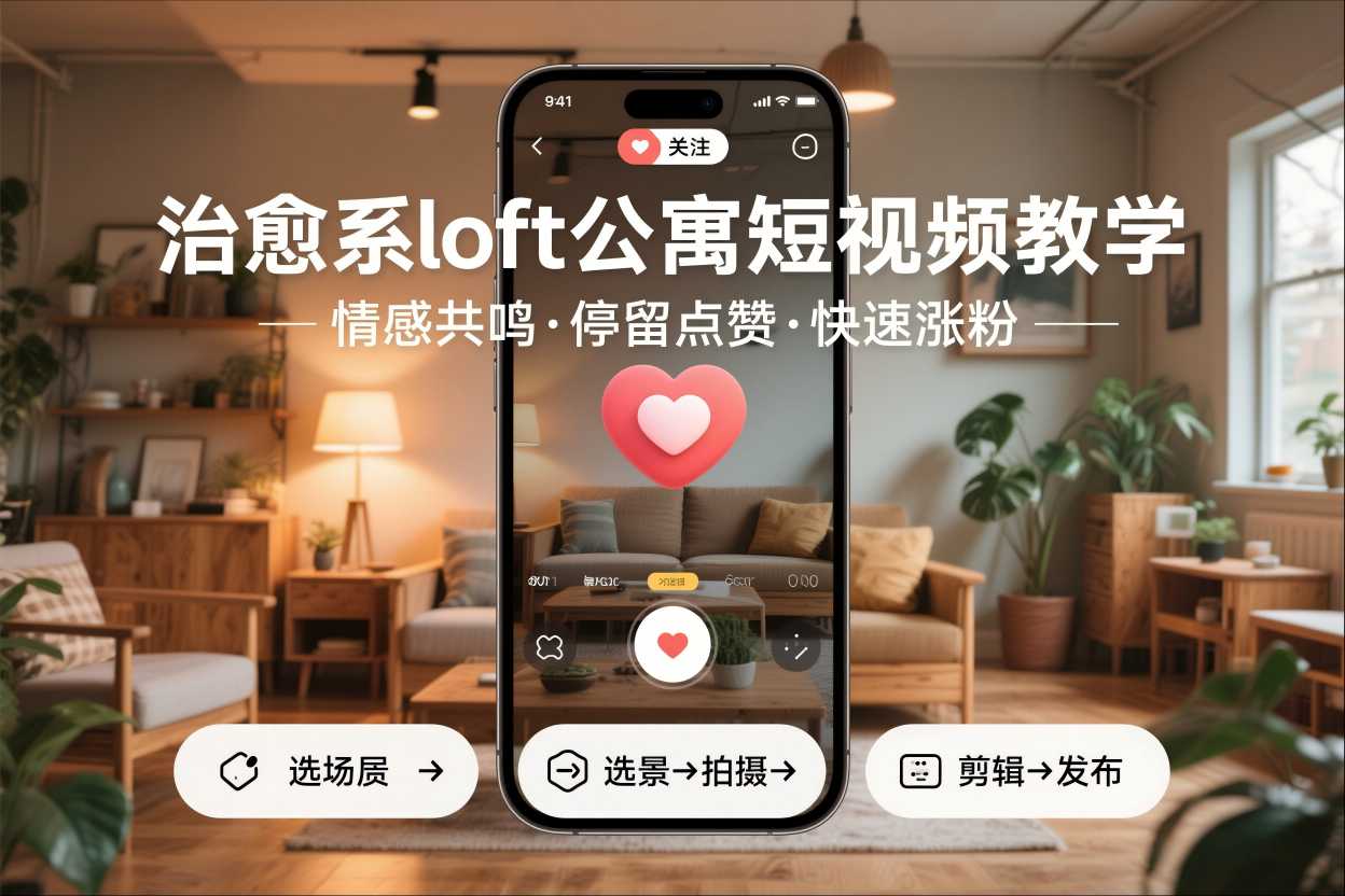 治愈系loft公寓短视频制作教学，情感共鸣引停留点赞关注，快速起号涨粉-萤火虫教育