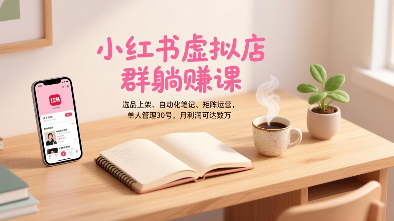 小红书虚拟店群躺赚课,选品上架、自动化笔记、矩阵运营,单人管理30号,月利润可达数万-亮剑学堂