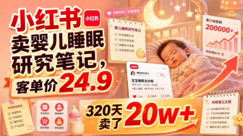小红书卖婴儿睡眠研究笔记，客单价24.9，320天卖了20w+-极光库