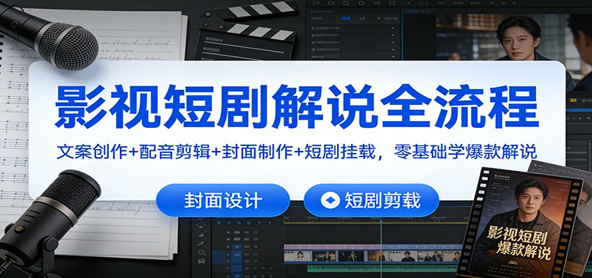 影视短剧解说全流程：文案创作+配音剪辑+封面制作+短剧挂载，零基础学爆款解说-萤火虫教育