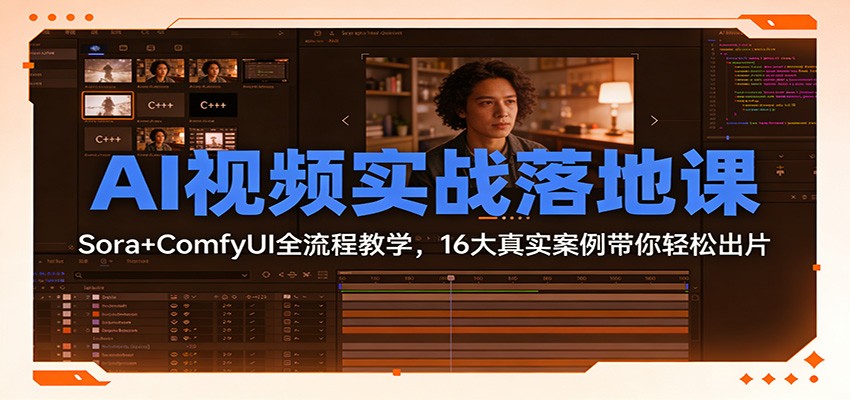 AI视频实战落地课：Sora+ComfyUI全流程教学，16大真实案例带你轻松出片-亮剑学堂