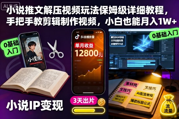 小说推文解压视频玩法保姆级详细教程,手把手教剪辑制作视频,小白也能月入1W+-亮剑学堂