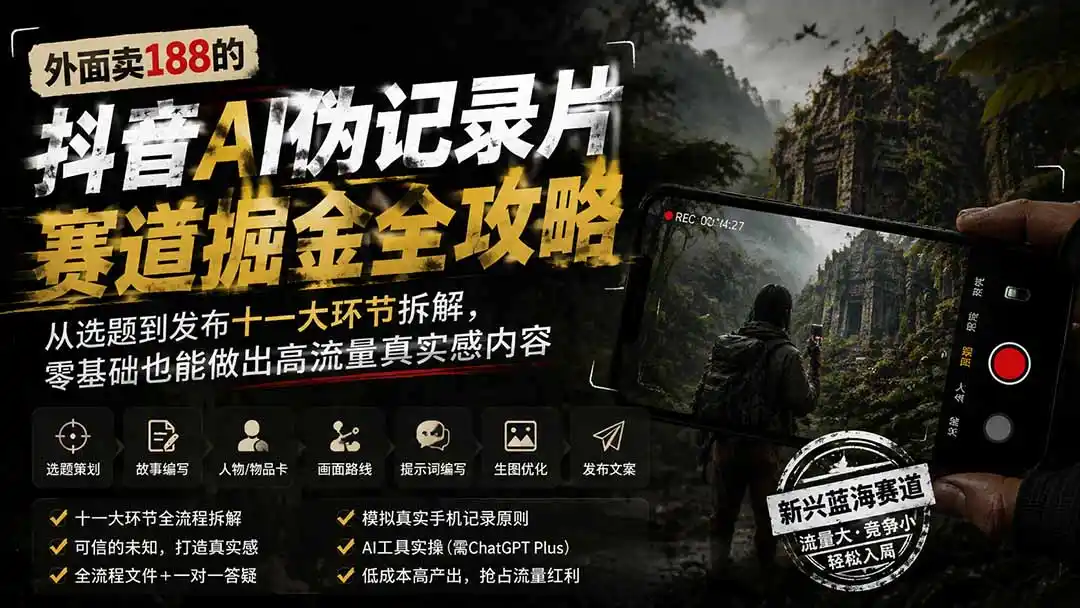 抖音AI伪记录片赛道掘金全攻略:从选题到发布十一大环节拆解-极光库