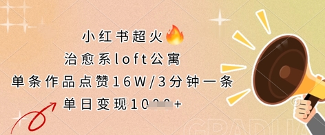 小红书超火的治愈系loft公寓，单条作品点赞16W，3分钟一条，单日变现数张-极光库