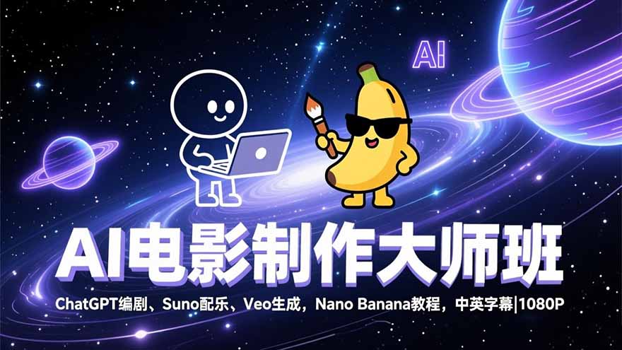 AI电影制作大师班：ChatGPT编剧、Suno配乐、Veo生成，Nano Banana教程，中英字幕|1080P-亮剑学堂