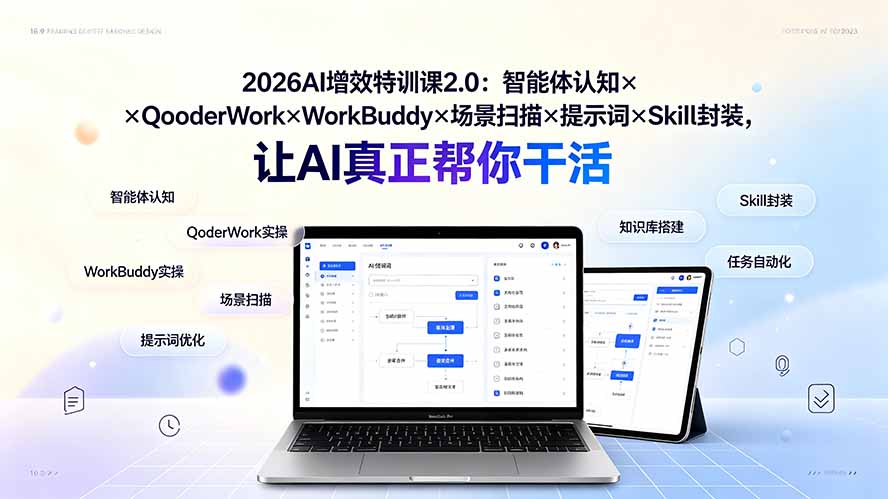 2026AI增效特训课2.0：智能体认知×QoderWork×WorkBuddy×场景扫描×提示词×Skill封装，让AI真正帮你干活-极光库