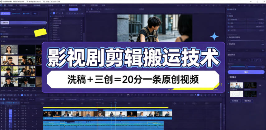 影视剧剪辑搬运技术，洗稿+三创=20分一条原创视频-极光库