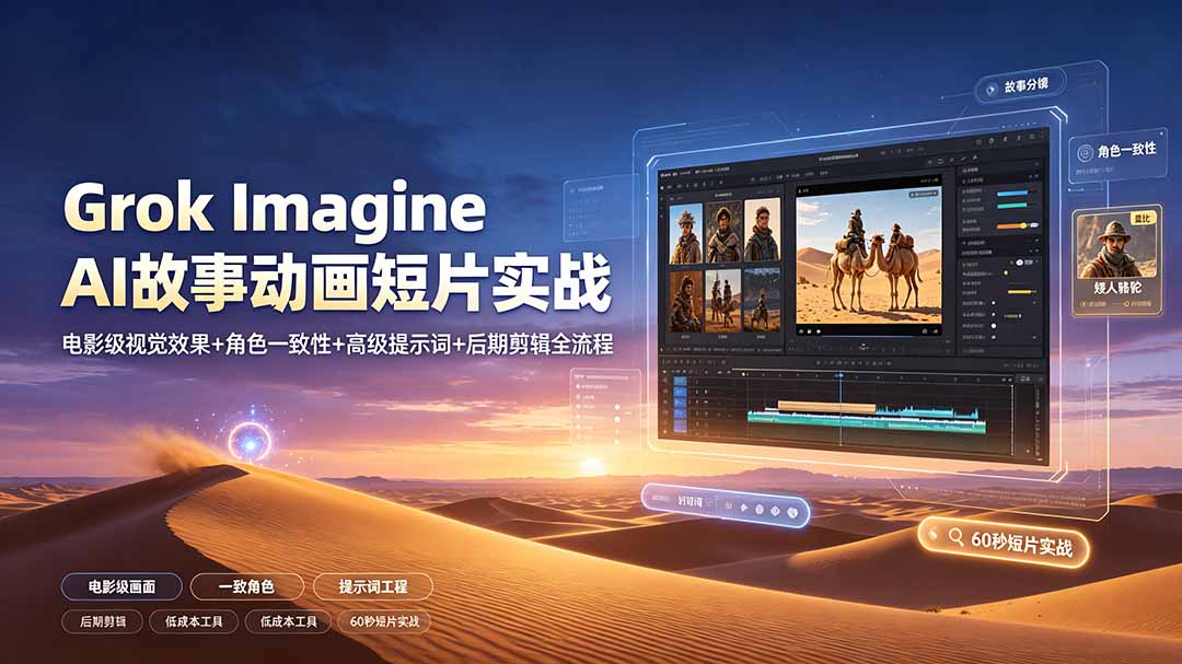 Grok Imagine AI故事动画短片实战：电影级视觉效果+角色一致性+高级提示词+后期剪辑全流程-极光库