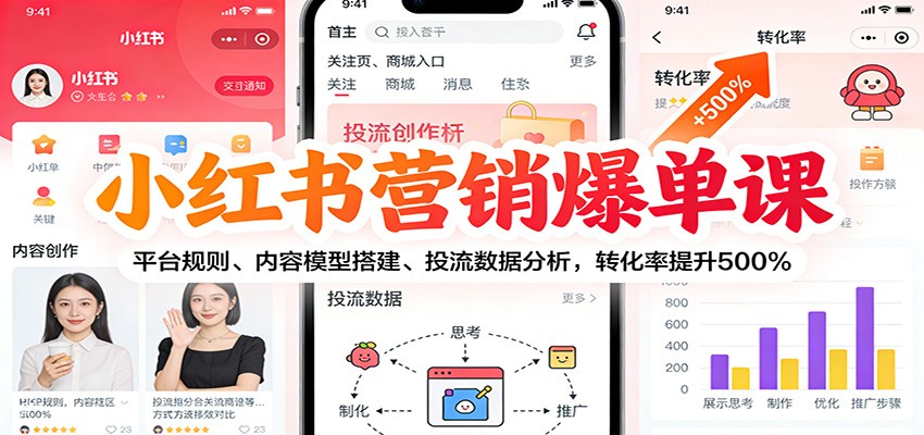 图片[1]-小红书营销爆单课：平台规则、内容模型搭建、投流数据分析，转化率提升500%-亮剑学堂