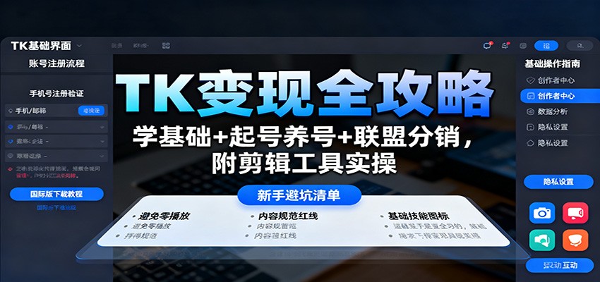 TK变现全攻略:学基础+起号养号+联盟分销,附剪辑工具实操-亮剑学堂