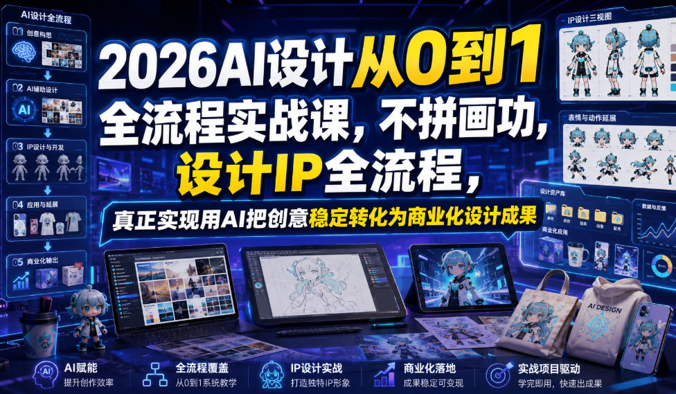 2026AI设计从0到1全流程实战课，不拼画功，设计IP全流程，真正实现用AI把创意稳定转化为商业化设计成果-极光库