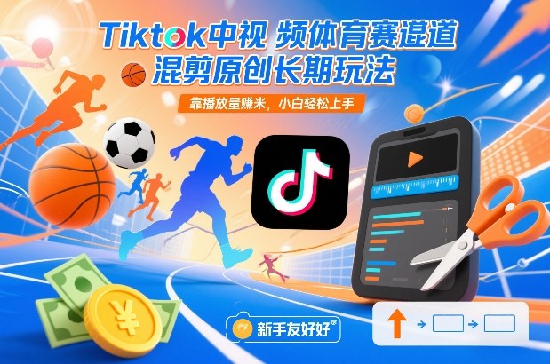 Tiktok中视频体育赛道混剪原创长期玩法，靠播放量賺米，小白轻松上手-亮剑学堂
