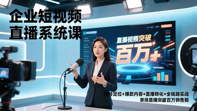 企业短视频直播系统课，账号定位+爆款内容+直播转化+全链路实战，单场直播突破百万销售额-萤火虫教育